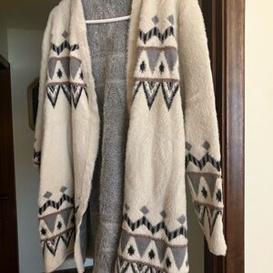 Fuzzy boho Cream and Black Patterned Cardigan